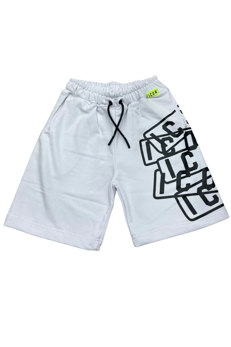Bermuda da ragazzo con cinta elastica e multi logo lettering laterale IBSH00525
