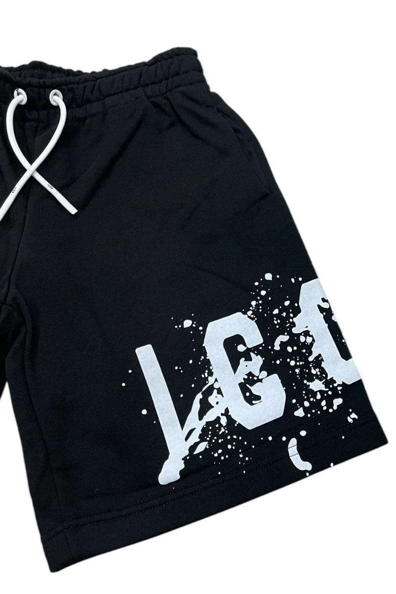 Bermuda da ragazzo con cinta elastica e stampa con logo lettering e schizzi IBSH00523