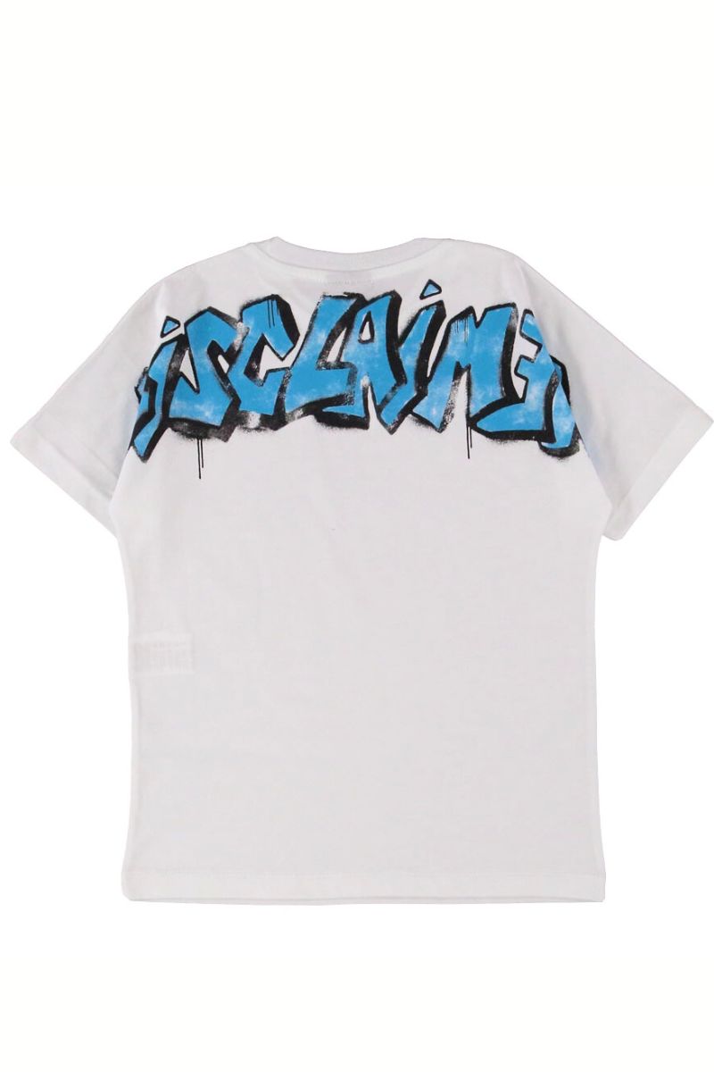 T-shirt girocollo da ragazzo con logo lettering a contrasto sul petto e logo effetto vernice spray sul retro 25EDK58407