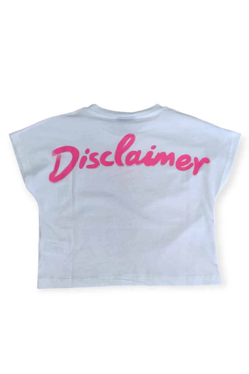 T-shirt cropped da ragazza in cotone con mini logo davanti e maxi logo sul retro 25EDK58512