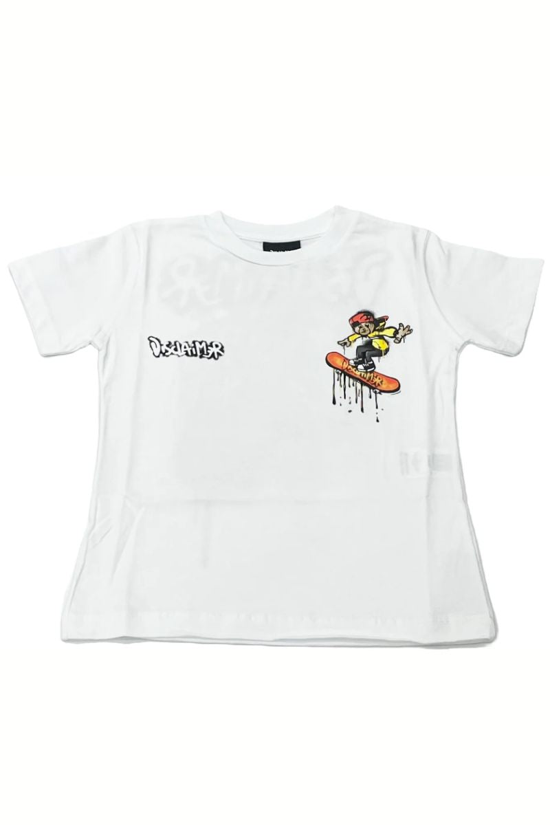 T-shirt girocollo da bambino e ragazzo in cotone con fantasia effetto vernice con logo 25EDK58410