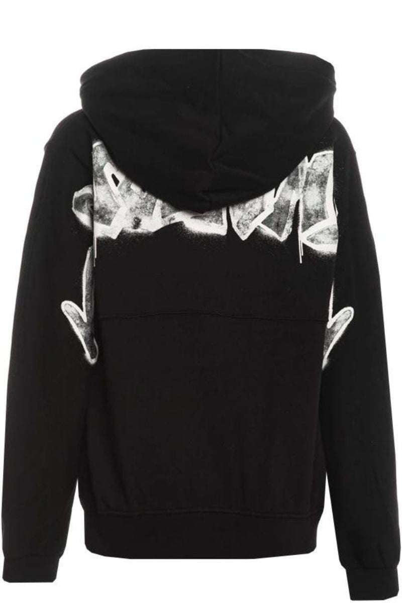 Felpa con cappuccio da ragazzo in cotone con maxi logo sul retro effetto vernice spray a contrasto 25EDK58409