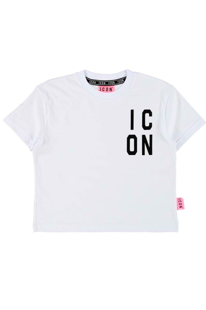 T-shirt girocollo cropped da ragazza con logo a sinistra IGKS00509