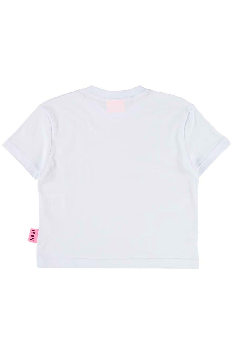 T-shirt girocollo cropped da ragazza con logo a sinistra IGKS00509