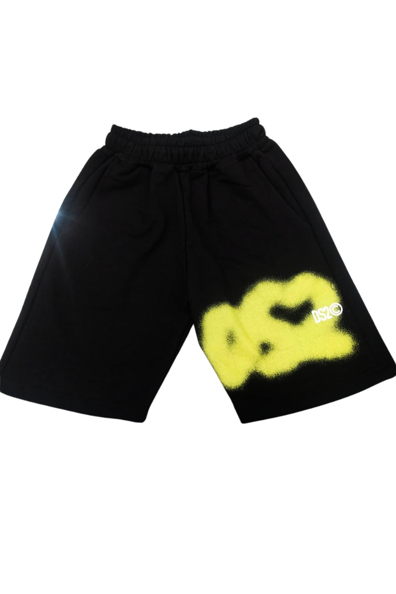 Bermuda da ragazzo in cotone con maxi logo stampato effetto spray a contrasto colore a sinistra SS26K98