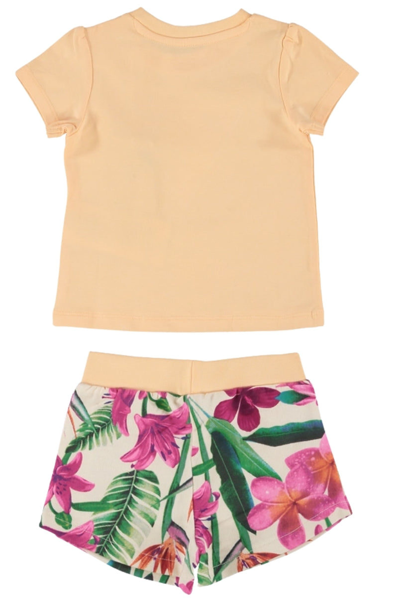 Completo da neonata in cotone con t-shirt con triangolo logato sul davanti e stampa floreale all over A5GG08K6YW4