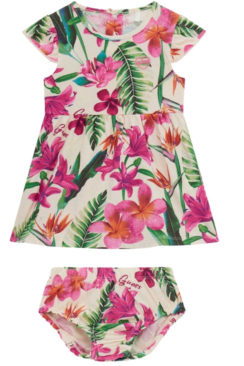 Vestitino da neonata con stampa a fantasia floreale e culotte in dotazione A5GK08K6YW4