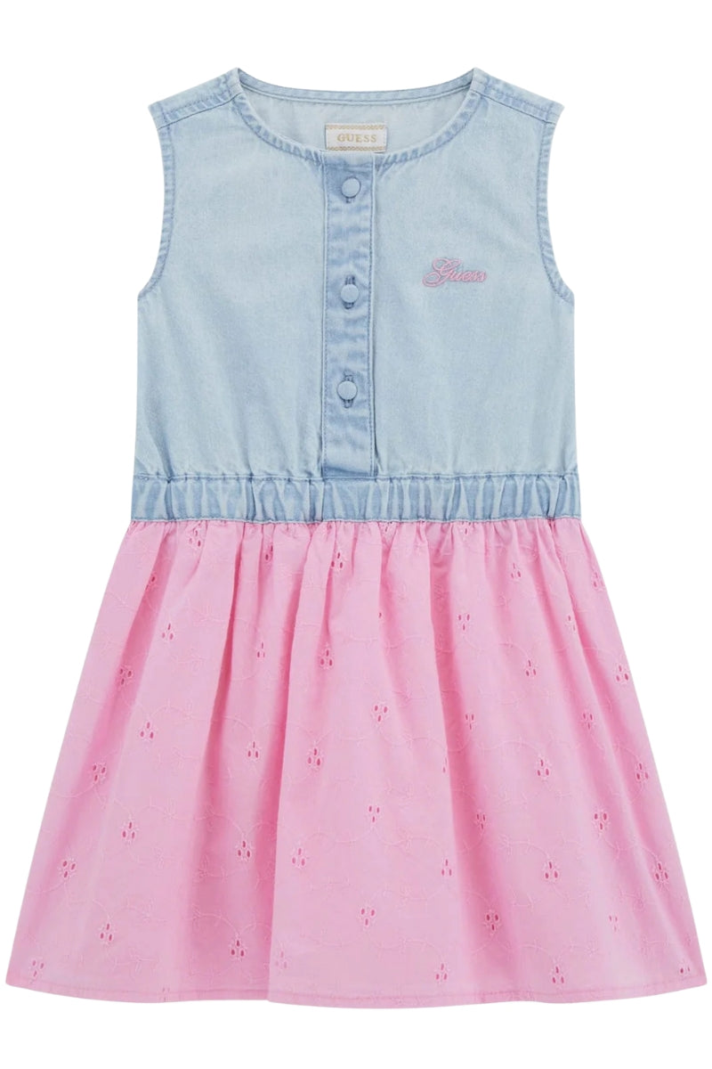 Vestito da bambina con corpetto in denim e tessuto sangallo K5GK17D5NZ0