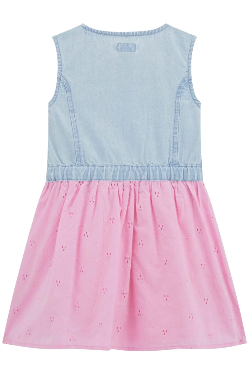Vestito da bambina con corpetto in denim e tessuto sangallo K5GK17D5NZ0