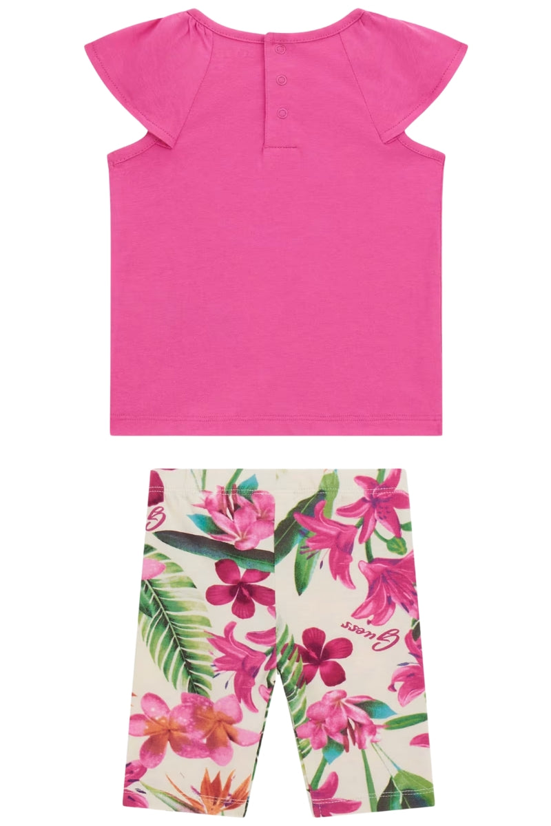 Completo da neonata in cotone stampa floreale all over e logo ricamo G sul davanti A5GG11K6YW4