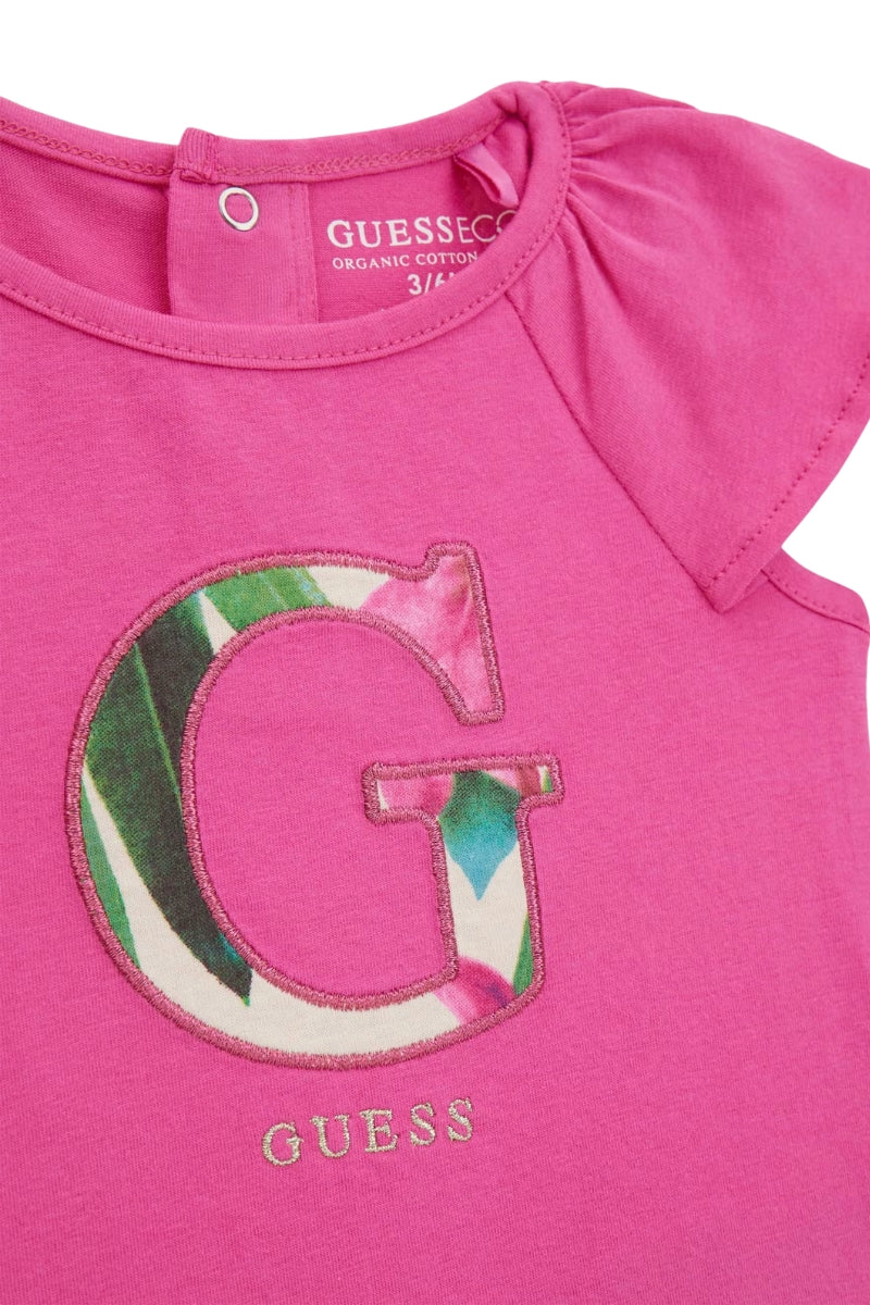 Completo da neonata in cotone stampa floreale all over e logo ricamo G sul davanti A5GG11K6YW4