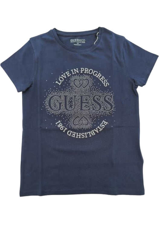 T-shirt girocollo da bambina e ragazza con maxi logo con strass J5RI36K6YW4