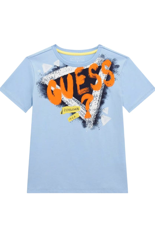 T-shirt girocollo da ragazzo con maxi stampa logata stilizzata frontale L5GI00K8HM4