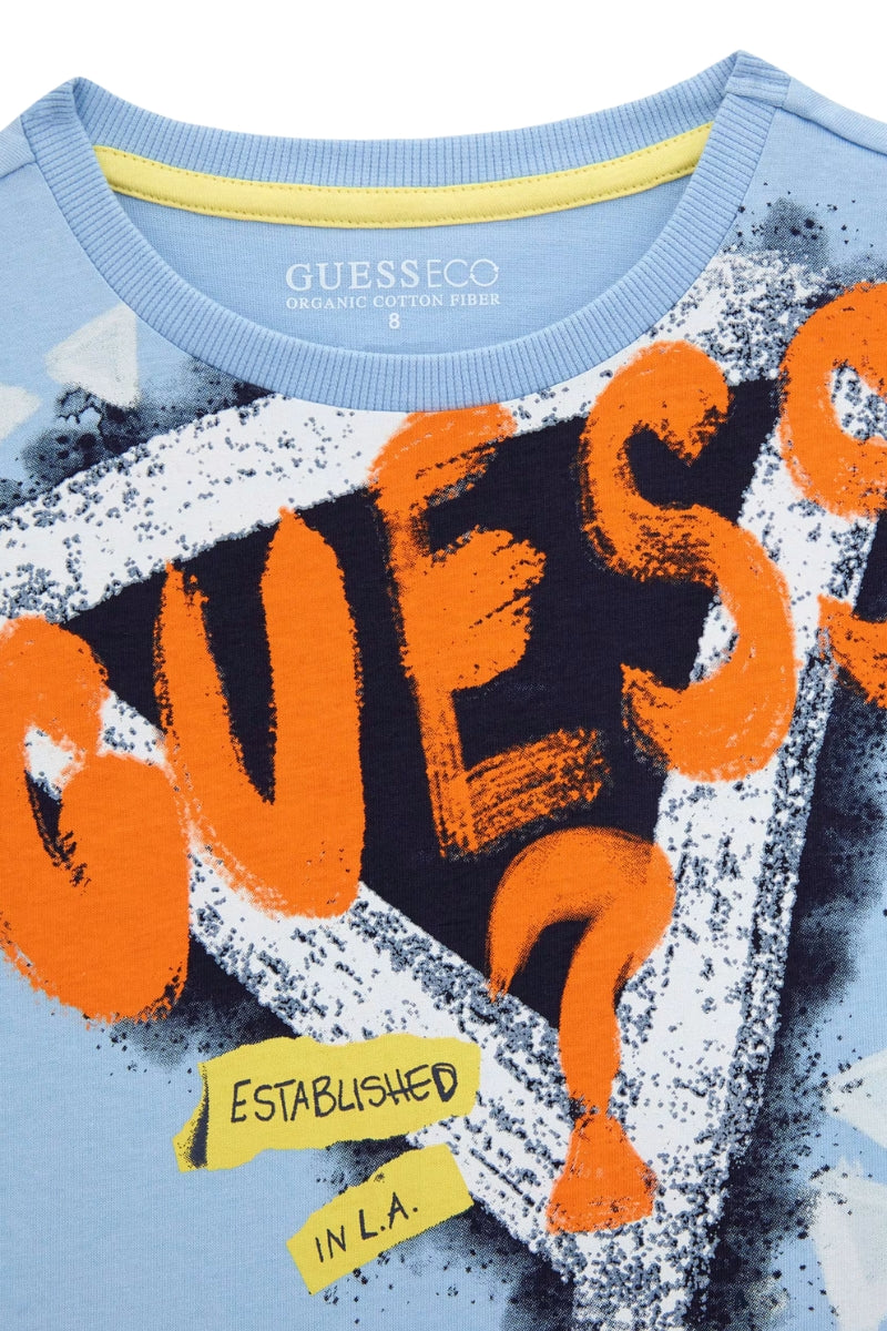T-shirt girocollo da ragazzo con maxi stampa logata stilizzata frontale L5GI00K8HM4