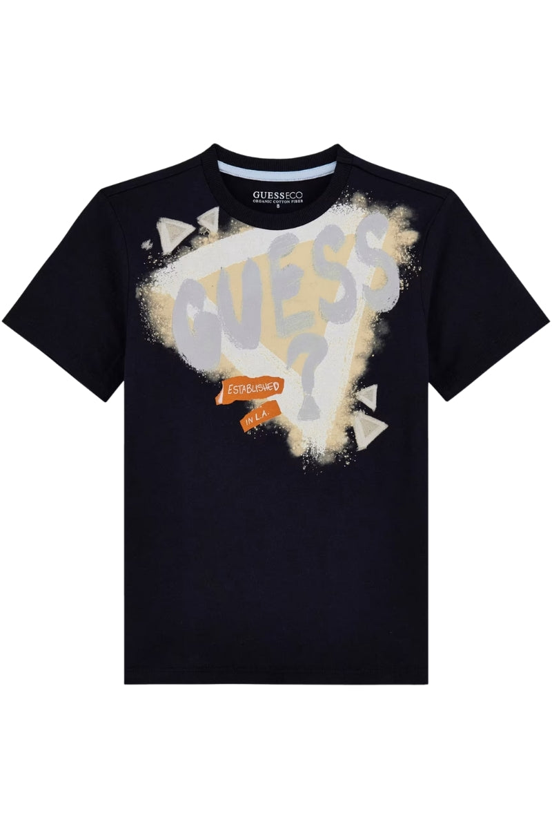 T-shirt girocollo da ragazzo con maxi stampa logata stilizzata frontale L5GI00K8HM4