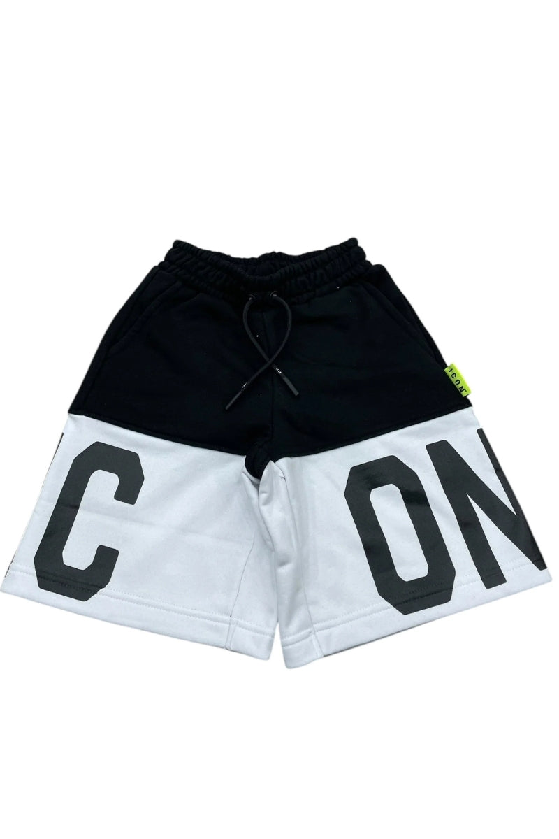 Shorts da ragazzo con design bicolor e maxi logo lettering frontale IBSH00485