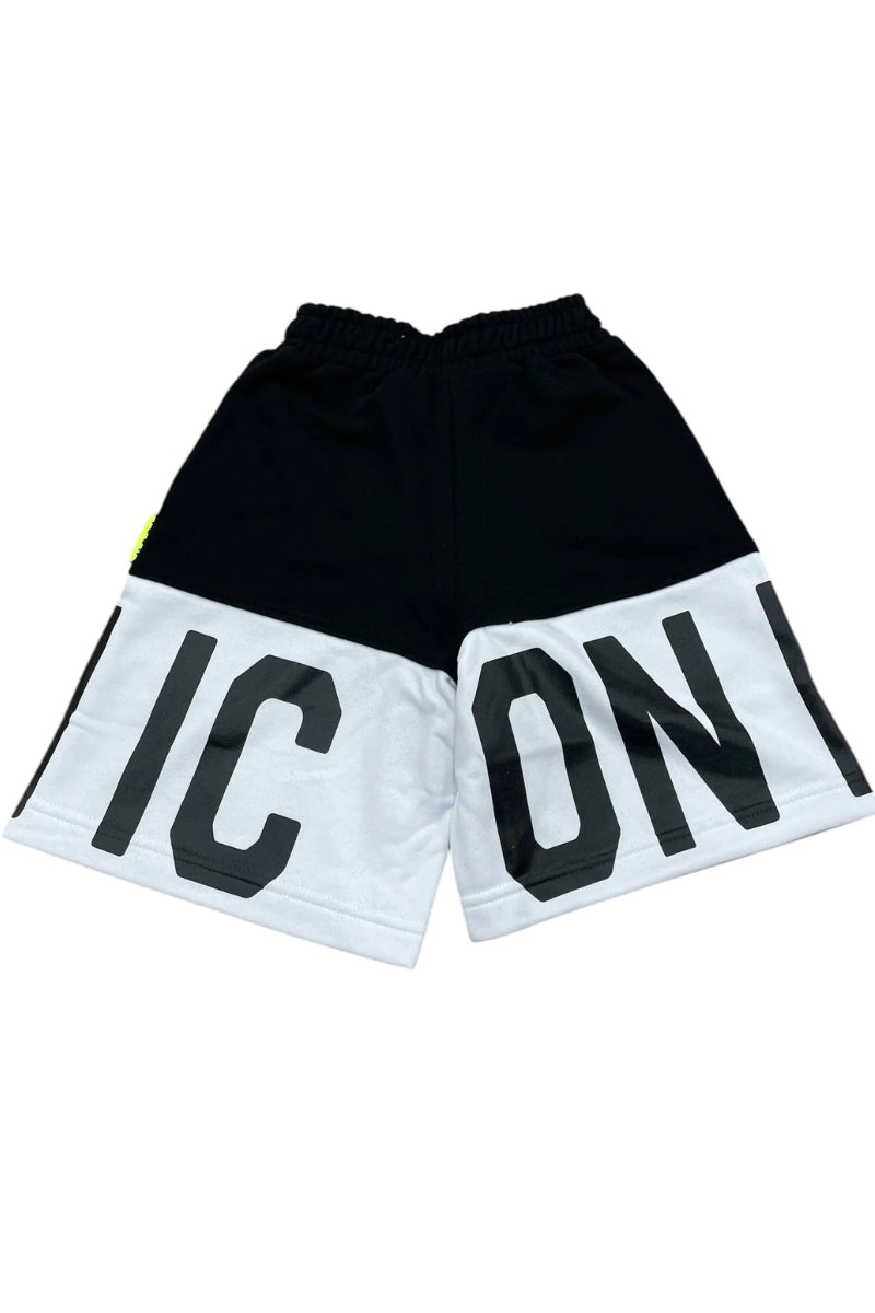 Shorts da ragazzo con design bicolor e maxi logo lettering frontale IBSH00485