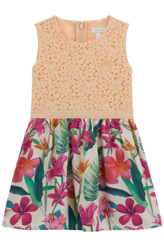 Vestitino da bambina con corpetto in tessuto sangallo e stampa floreale K5GK29WH7F0