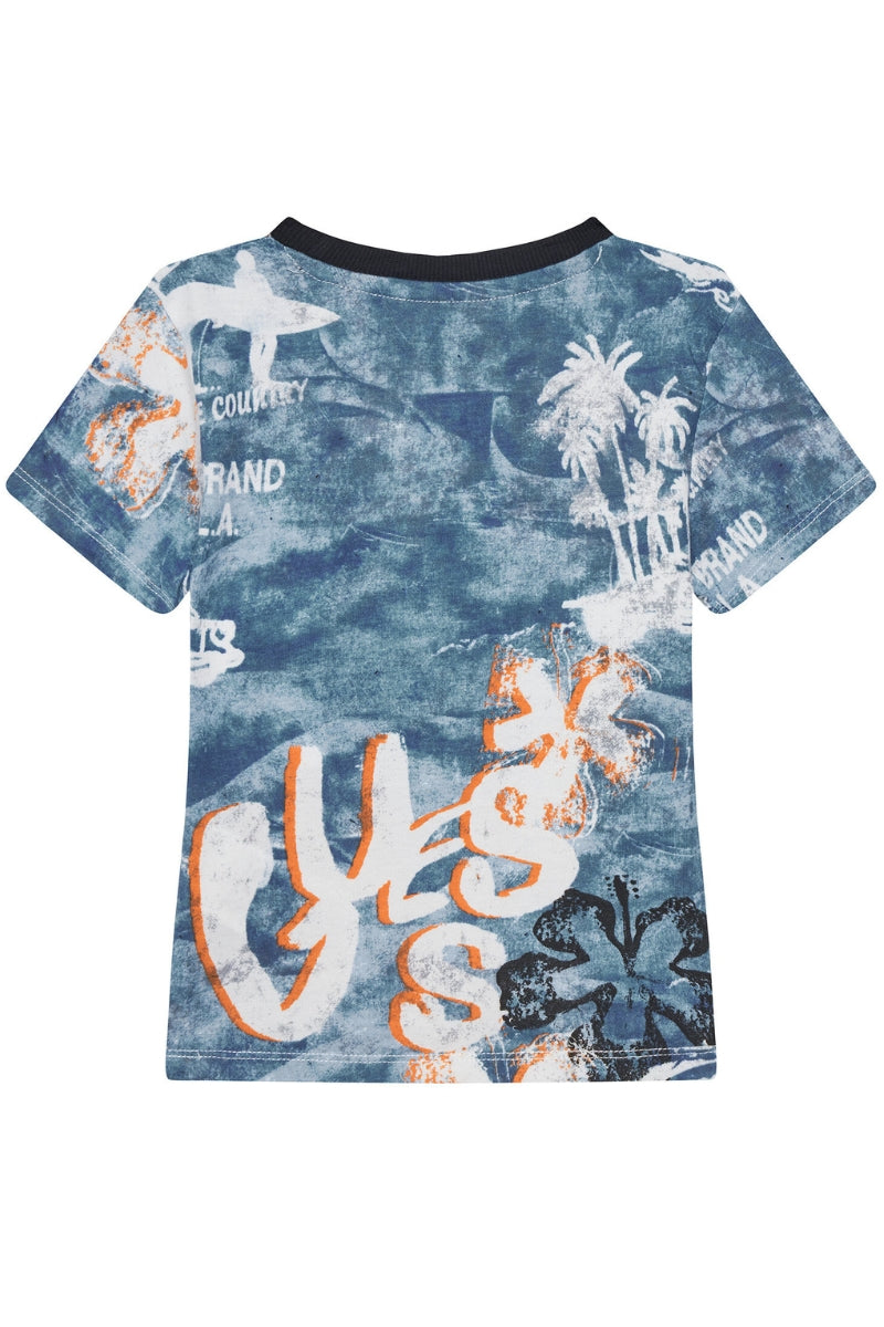 Completo da bambino con t-shirt fantasia surf e logo a contrasto colore N5GG11K8HM4