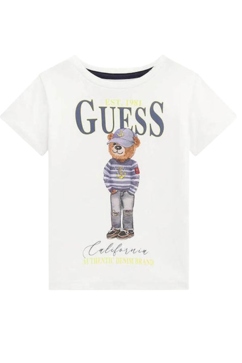 T-shirt girocollo da neonato e bambino con maxi stampa logata con orsacchiotto frontale N5RI20K8HM4