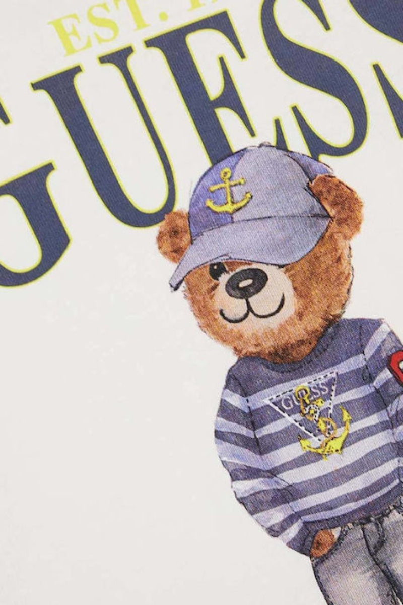 T-shirt girocollo da neonato e bambino con maxi stampa logata con orsacchiotto frontale N5RI20K8HM4