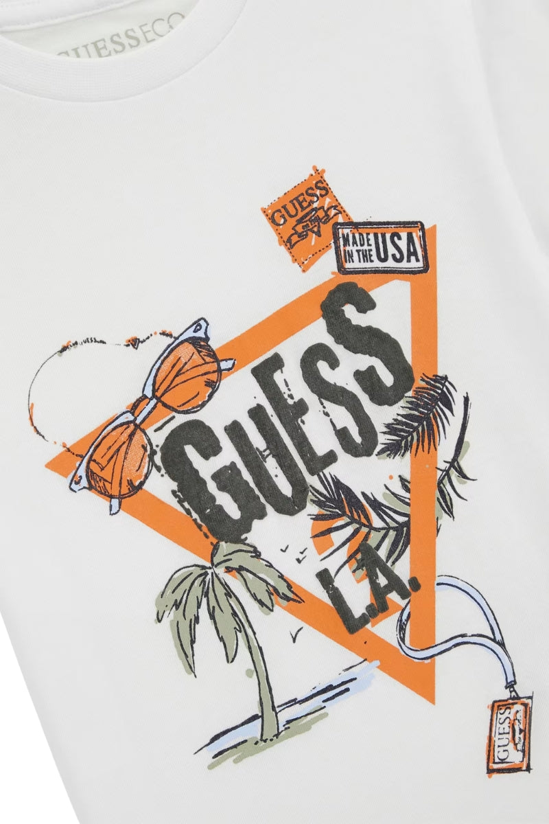 T-shirt girocollo da bambino con stampa con triangolo logato a fantasia N5GI05K8HM4