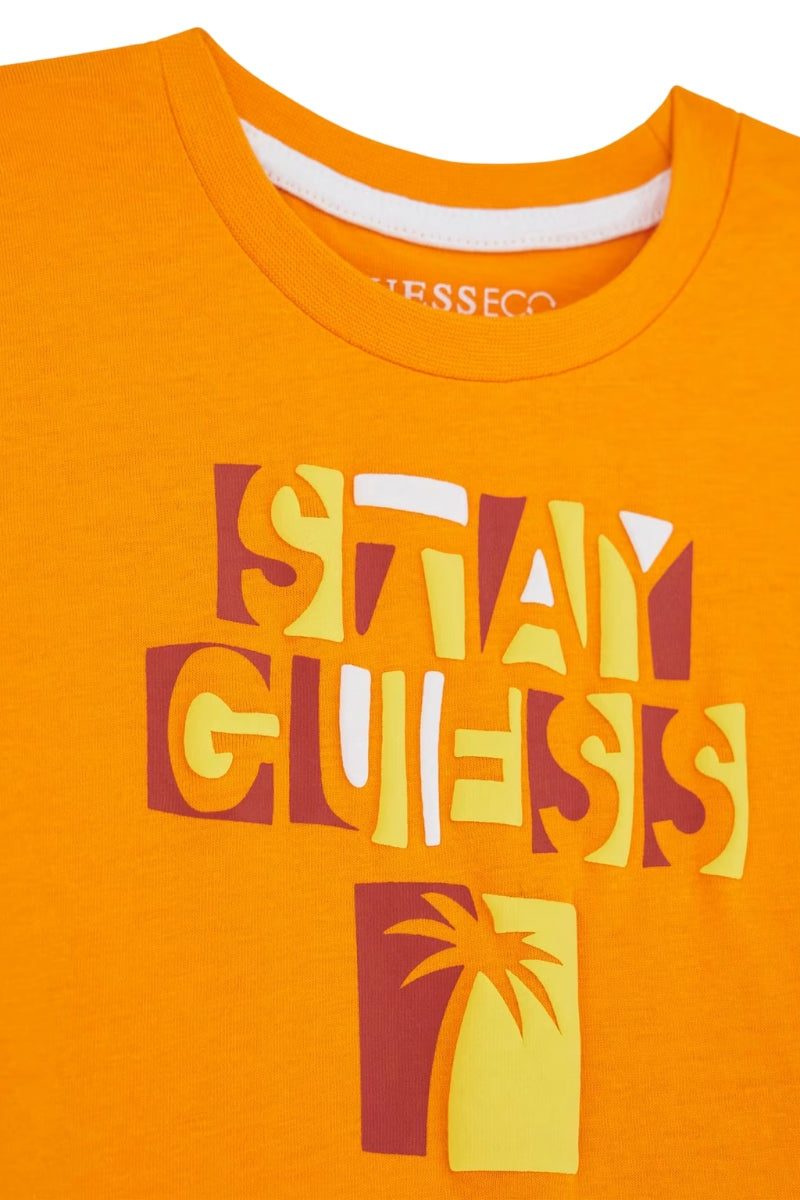 T-shirt girocollo da bambino con maxi logo frontale e cuciture a contrasto colore N5GI15K8HM4