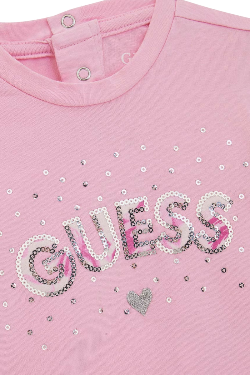 Completo da neonata con logo lettering con paillettes e stampa tropicale A5GG13K6YW4