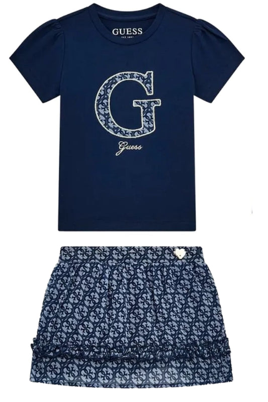 Completo due pezzi da bambina con t-shirt in cotone e gonna in chiffon stampa 4G all over K5RG03K6YW0