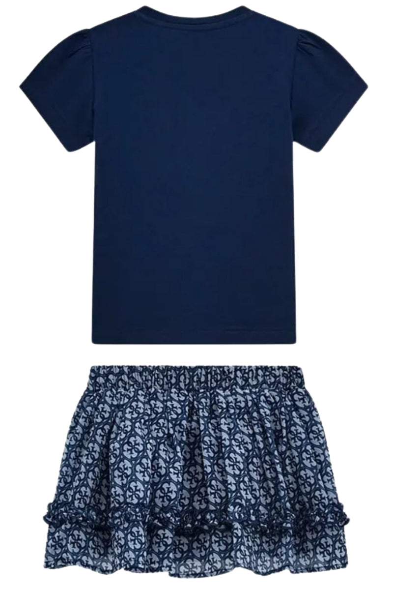 Completo due pezzi da bambina con t-shirt in cotone e gonna in chiffon stampa 4G all over K5RG03K6YW0