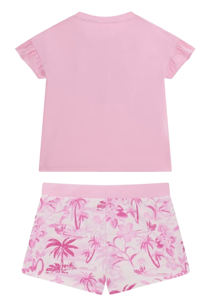 Completo due pezzi da bambina con stampa tropical e logo lettering con paillettes K5GG05K6YW4