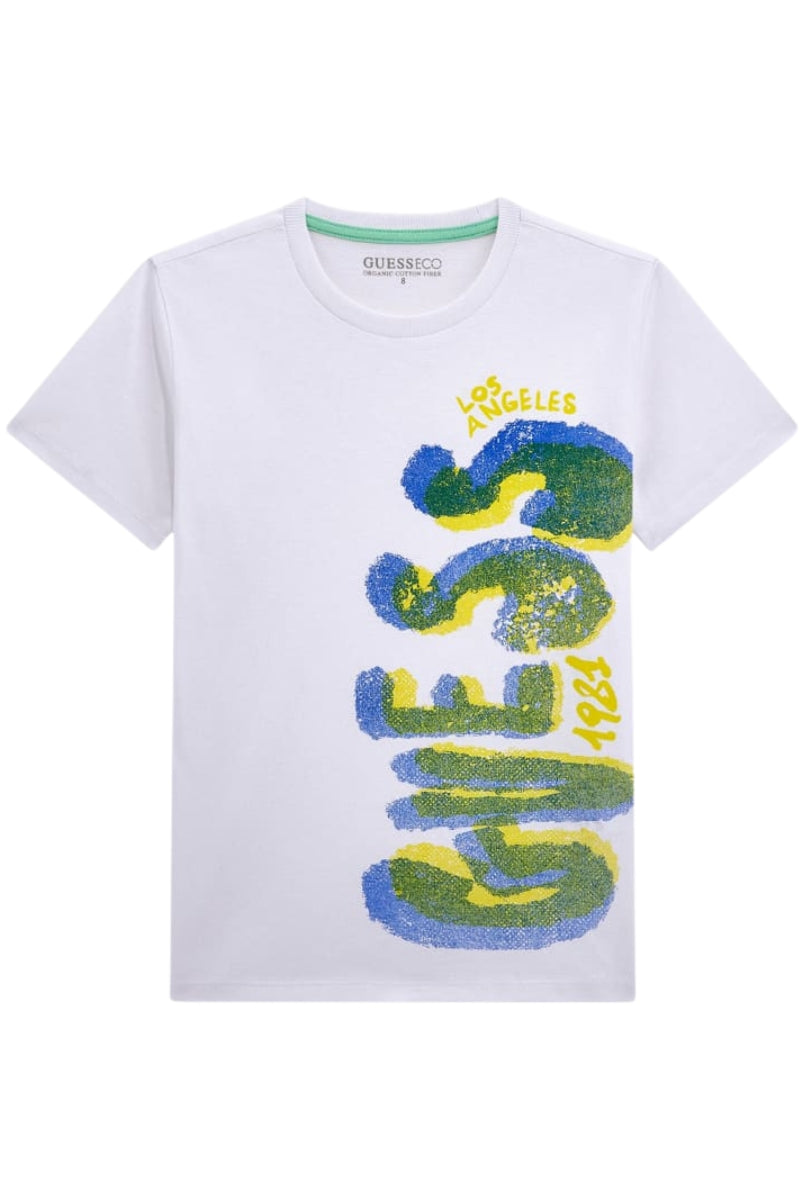 T-shirt girocollo in jersey di cotone da ragazzo con stampa maxi logo L5GI12K8HM4