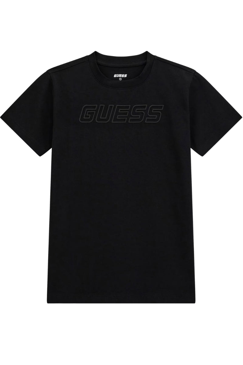 T-shirt girocollo da ragazzo con logo lettering gommato in rilievo sul davanti L5RI37J1311