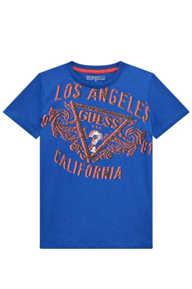 T-shirt girocollo da ragazzo in cotone con stampa California con triangolo logato effetto vintage L5RI00K8HM4