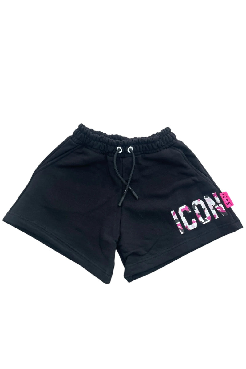 Shorts da ragazza con cinta elastica con coulisse sul girovita e stampa logo lettering a sinistra  IGSH00529