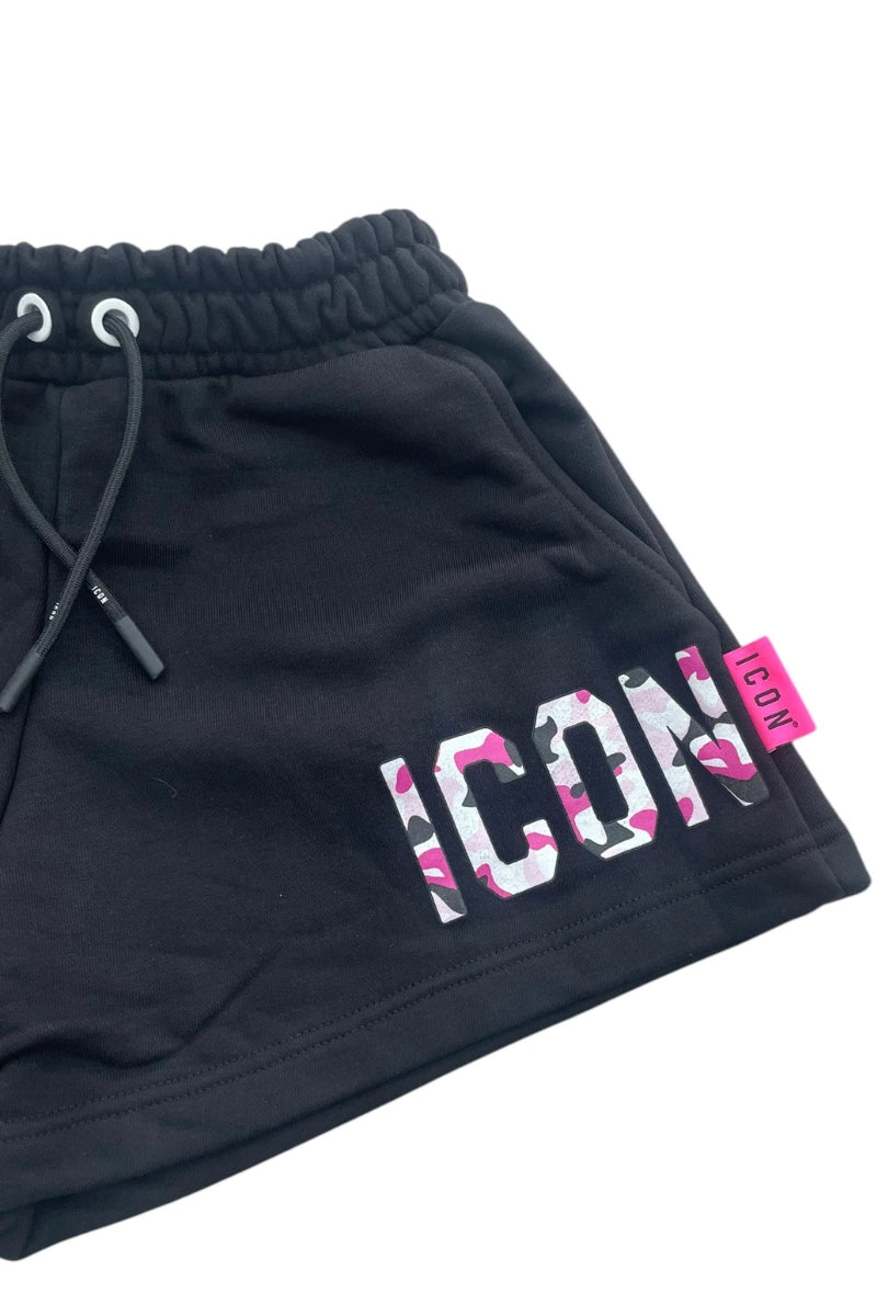 Shorts da ragazza con cinta elastica con coulisse sul girovita e stampa logo lettering a sinistra  IGSH00529