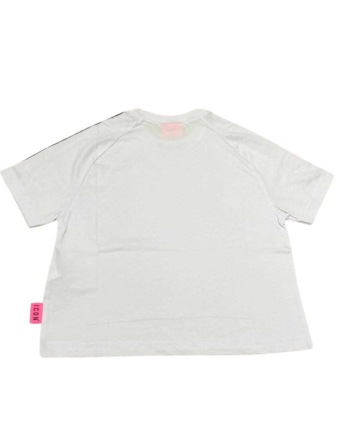 T-shirt da ragazza con fasce laterali glitterate a contrasto e logo lettering frontale IGKS00655