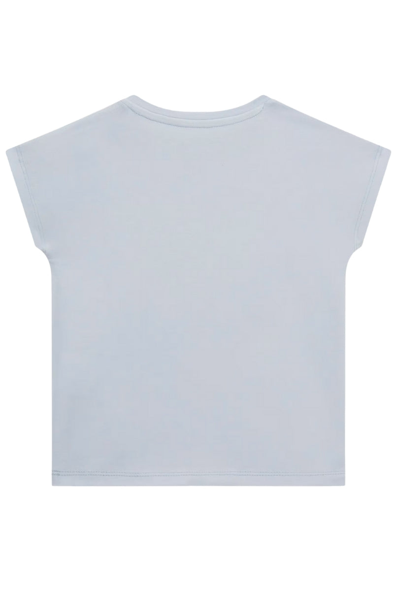 T-shirt da neonata e bambina in cotone con triangolo logato frontale con paillettes K5GI12K6YW4