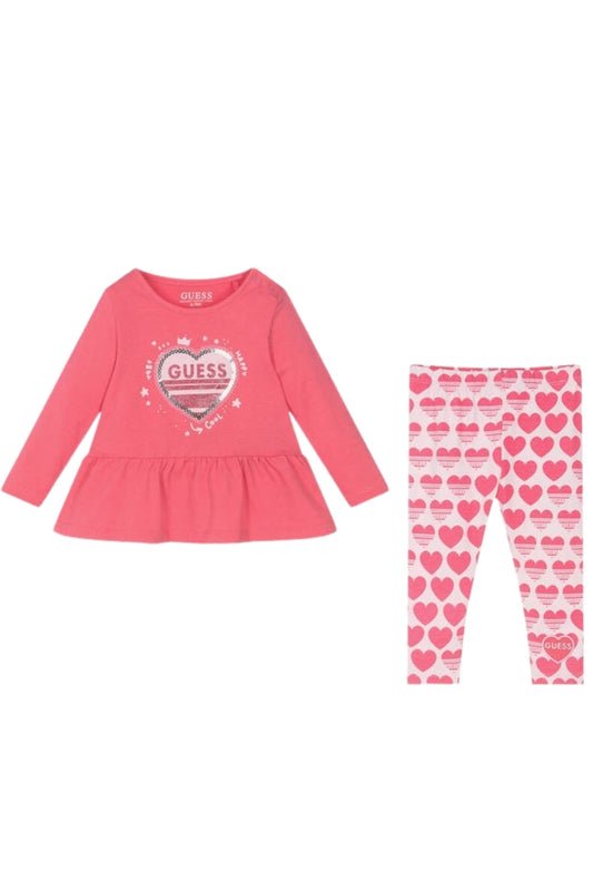 Completo da neonata due pezzi con maglia e leggins a fantasia cuore A5RG05K6YW4