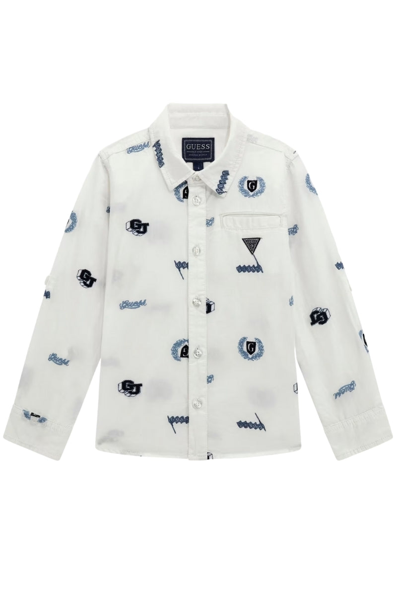 Camicia da bambino con colletto alla francese e patch ricamate all over N5RH07WBHQ1
