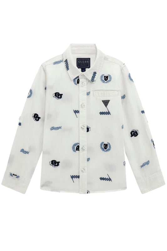 Camicia da bambino con colletto alla francese e patch ricamate all over N5RH07WBHQ1
