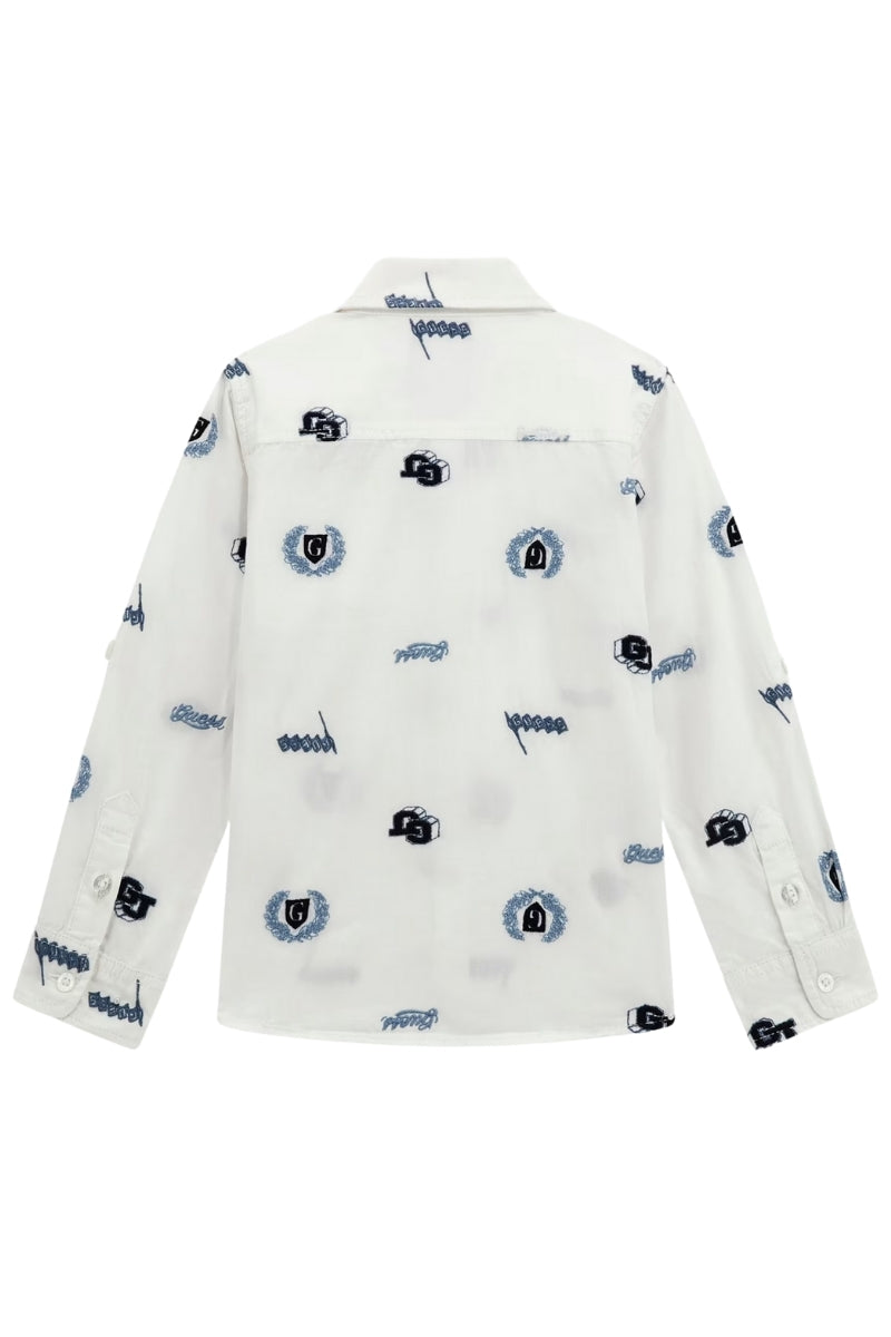 Camicia da bambino con colletto alla francese e patch ricamate all over N5RH07WBHQ1
