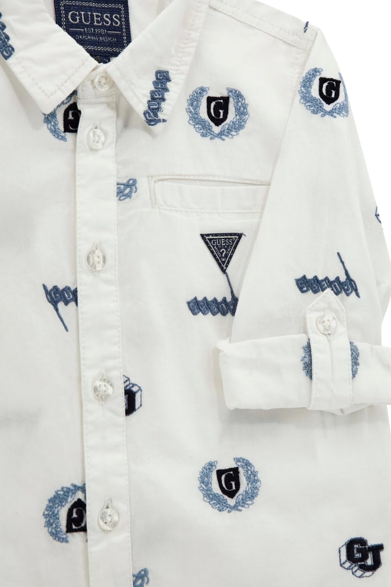 Camicia da bambino con colletto alla francese e patch ricamate all over N5RH07WBHQ1