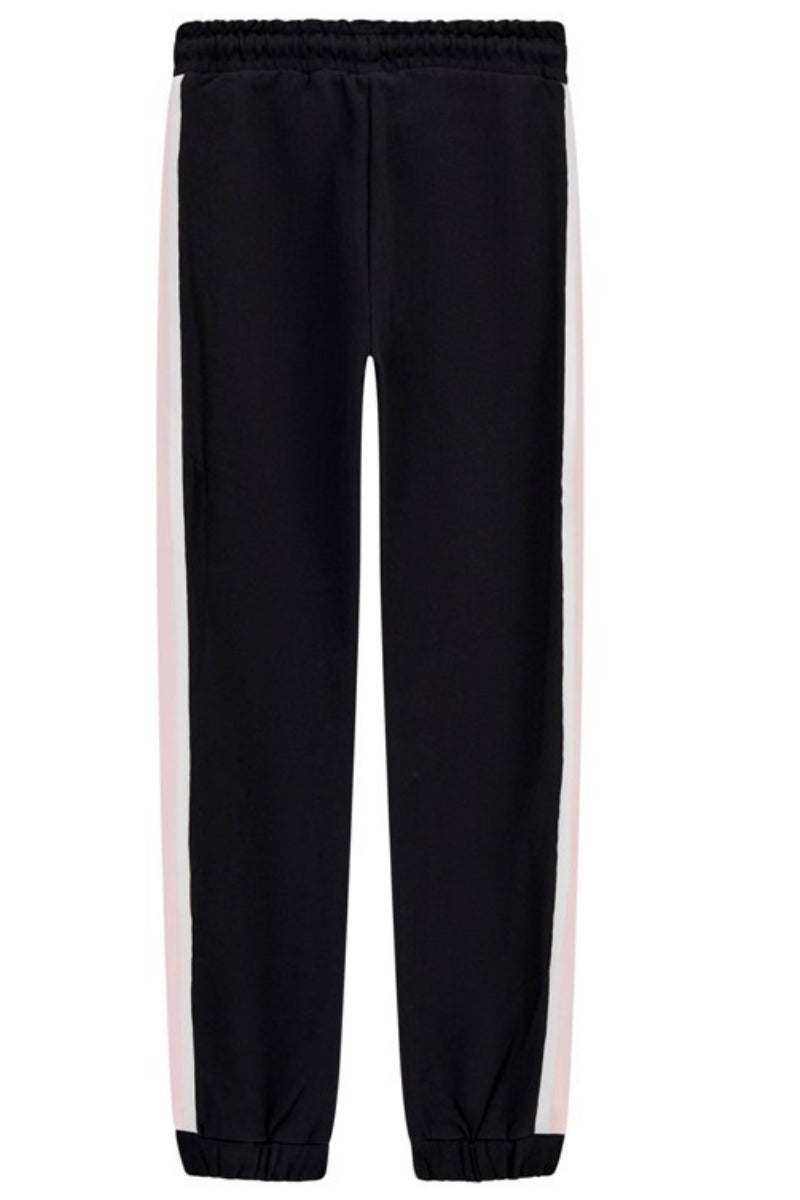 Pantaloni tuta da ragazza con logo 4G ricamato e fasce laterali di raso a contrasto J5RQ11KAD74