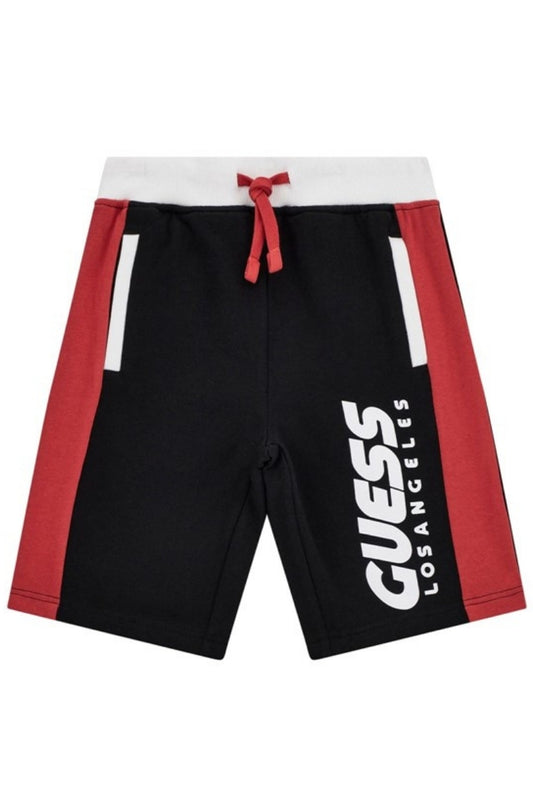 Bermuda da ragazzo in cotone con fasce laterali con colore a contrasto e maxi logo lettering L5RD01KA6R4