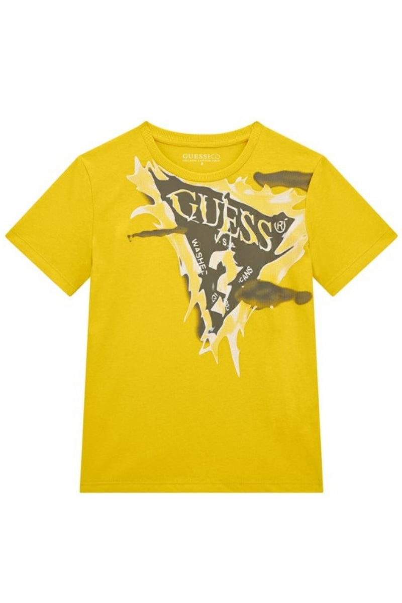 T-shirt girocollo da ragazzo in jersey di cotone con maxi triangolo logato sul davanti L5GI20K8HM4