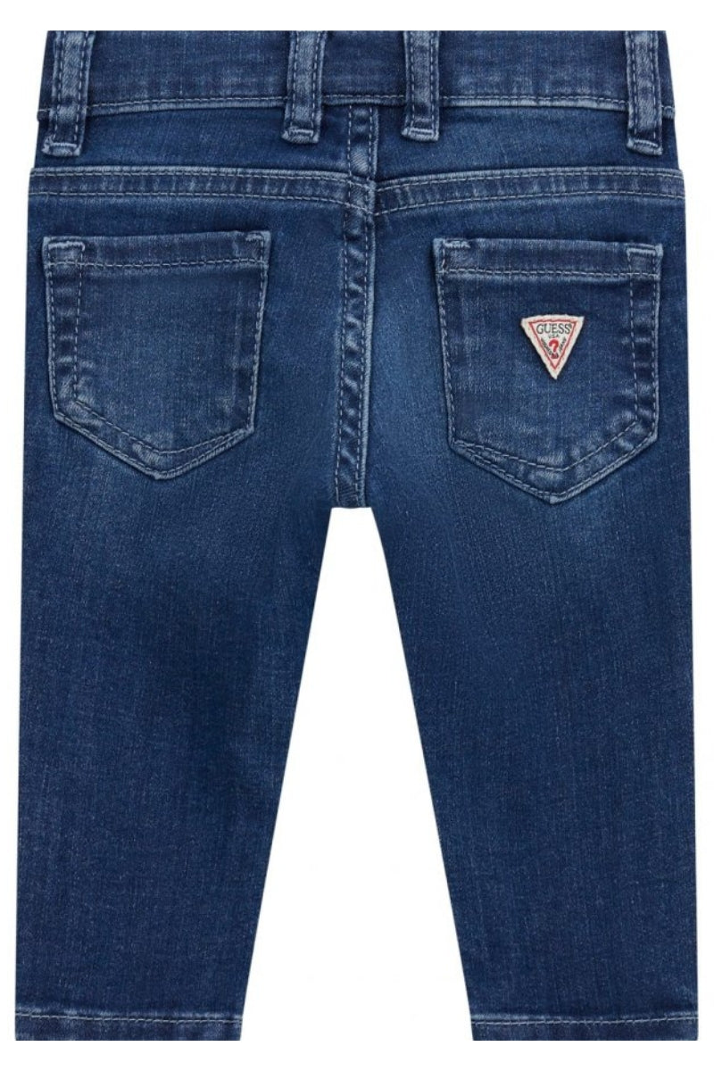 Jeans da neonata e bambina a cinque tasche con ricami farfalle sul davanti K5RA06D4CAO