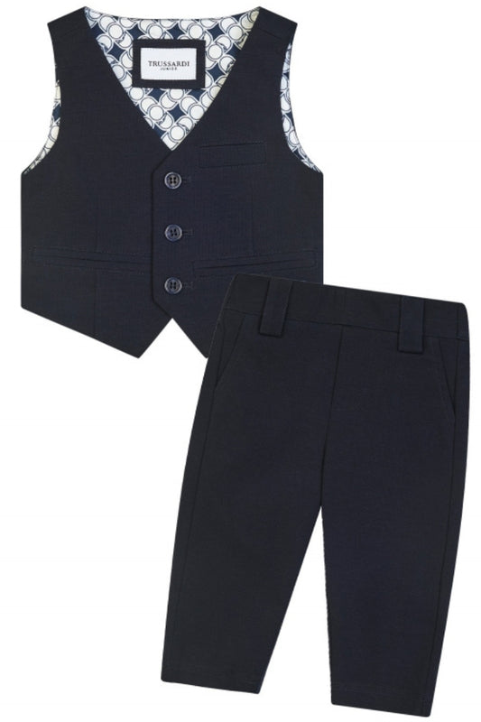 Completo da neonato gilet con scollo a V e pantaloni sartoriali TIP25048JP