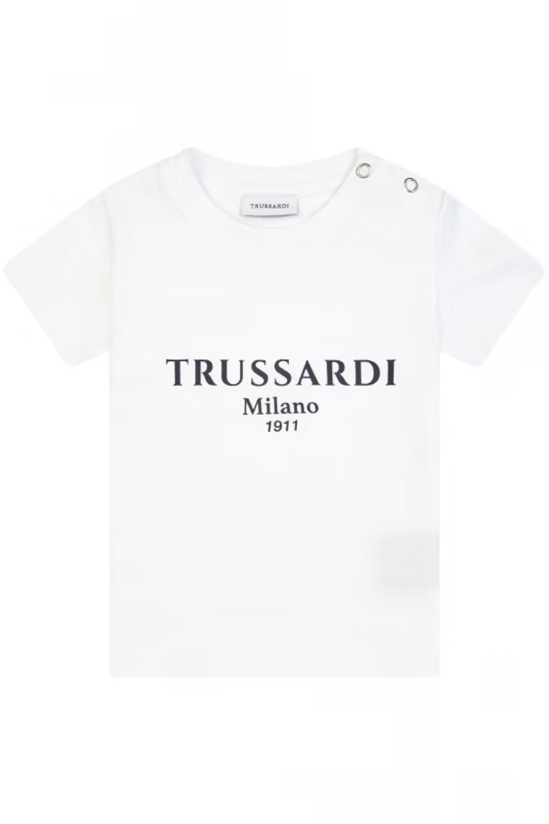 T-shirt basic girocollo da neonato con bottoni automatici e logo lettering TIP25011TS