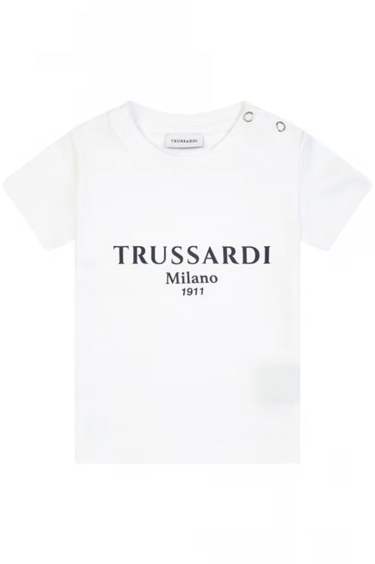T-shirt basic girocollo da neonato con bottoni automatici e logo lettering TIP25011TS